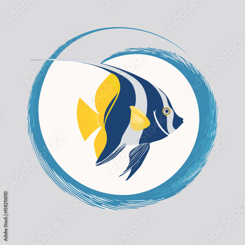 Angelfish in a Whimsical Scene with Vibrant Swirl Motions All Around.