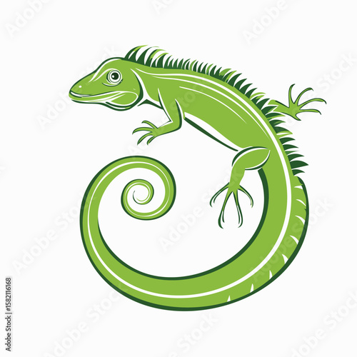 Green Iguana in a Whimsical Scene with Vibrant Swirl Motions All Around.