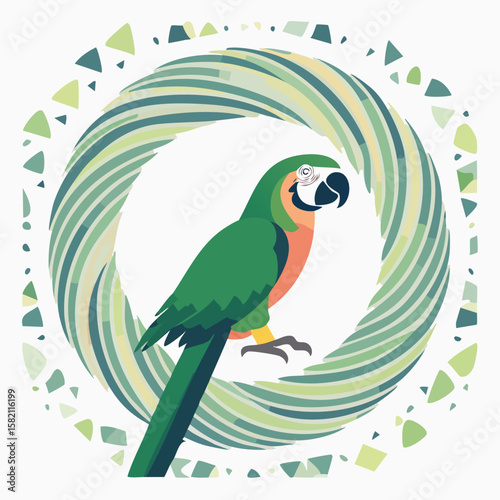 Amazon Parrot in a Whimsical Scene with Vibrant Swirl Motions All Around.