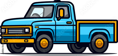 Vintage Blue Pickup Truck Illustration on White Background