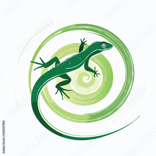 Basilisk Lizard in a Whimsical Scene with Vibrant Swirl Motions All Around.
