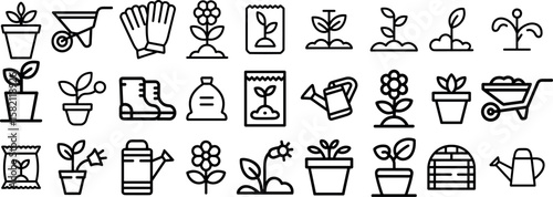 Gardening and flower icon set