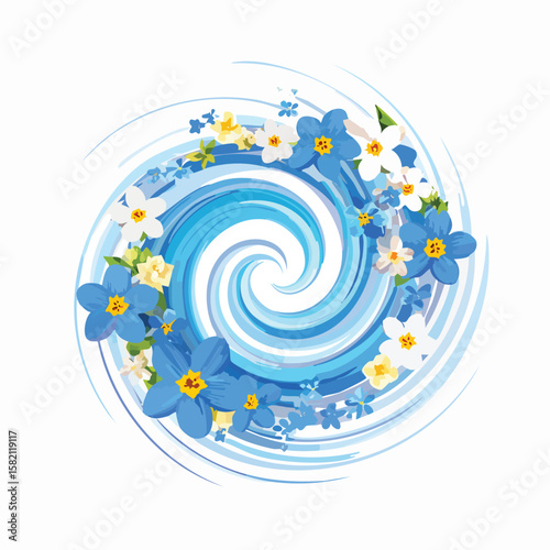 Forget-Me-Not in a Whimsical Scene with Vibrant Swirl Motions All Around.
