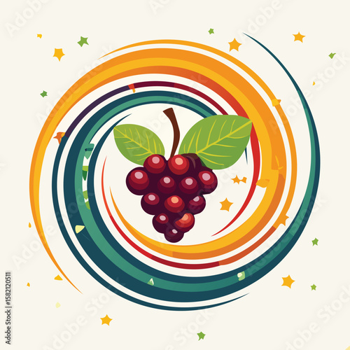 Juneberry in a Whimsical Scene with Vibrant Swirl Motions All Around.