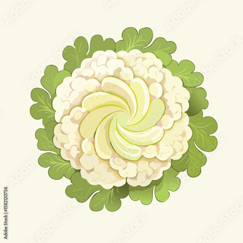 Cauliflower in a Whimsical Scene with Vibrant Swirl Motions All Around.