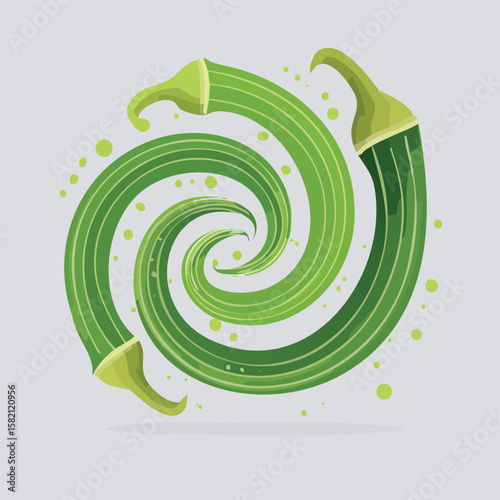 Okra in a Whimsical Scene with Vibrant Swirl Motions All Around.