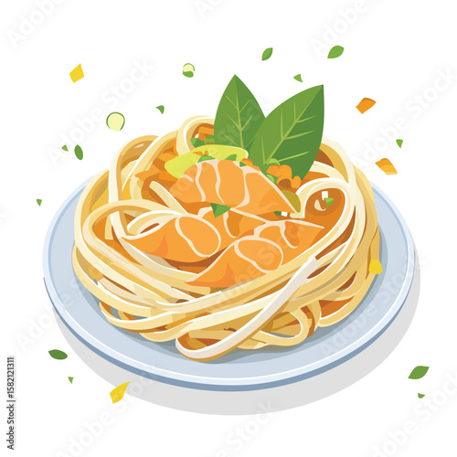 Pad Thai in a Whimsical Scene with Vibrant Swirl Motions All Around.