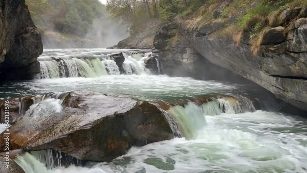 Misty Mountain River Falls - Natures Dynamic Flow.