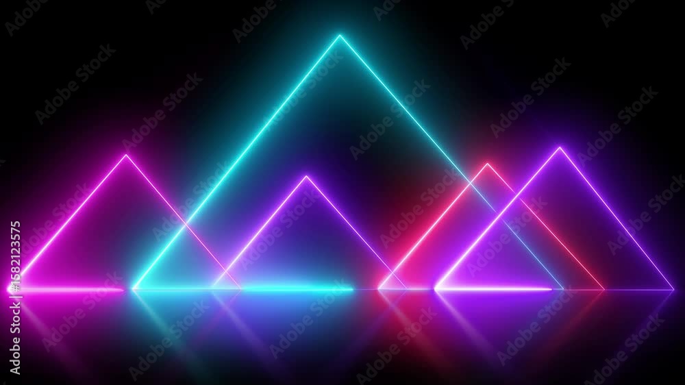 Glowing neon triangle shapes 4K 60fps motion background loop animation