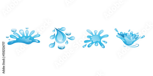 Water drop and splashes in flat style modern vector ilustration