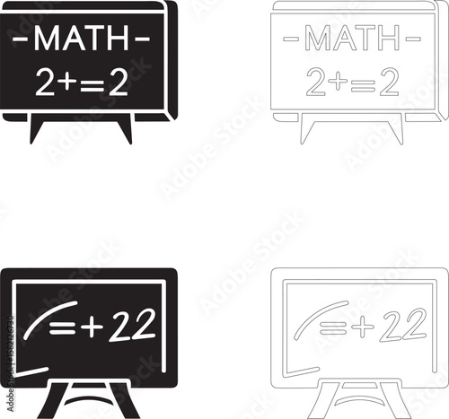 Teachers Day Blackboard Math Equation Icon Set Solid and Outline Styles