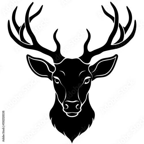 Detailed Deer Head Silhouette with Antlers – Vector Art.