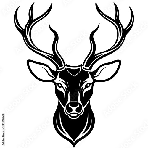 Detailed Deer Head Silhouette with Antlers – Vector Art.