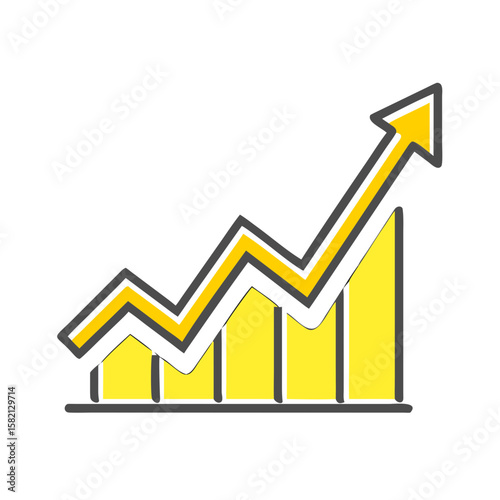 Growth chart with upward trend line in yellow and gray colors  