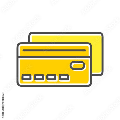 Yellow credit cards stacked on a white background for finance  