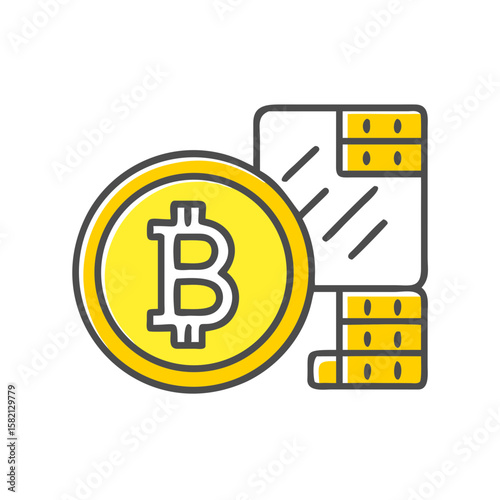 Bitcoin coin with gold bars and financial documents in flat design  