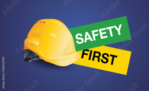 safety first, Engineer helmet on background, safety equipment, construction concept, vector design