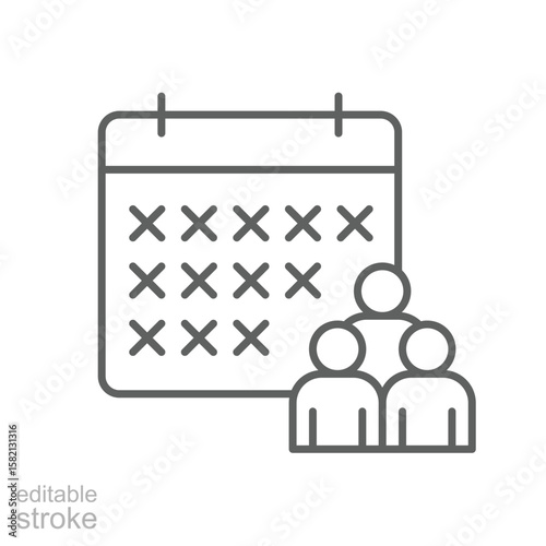 Staff Shortage Schedule Icon. Outline Style. Editable Stroke Vector. Empty Work Calendar with Employees. Labor Shortage Problem. Workforce Availability Crisis. HR Planning and Team Absence Concept.