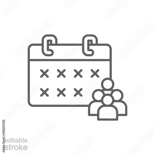 Staff Absence Calendar Icon. Outline Style. Editable Stroke Vector. Empty Work Schedule with Team Members. Labor Shortage Problem. Workforce Availability Issue. HR Planning and Employee Gap Symbol.