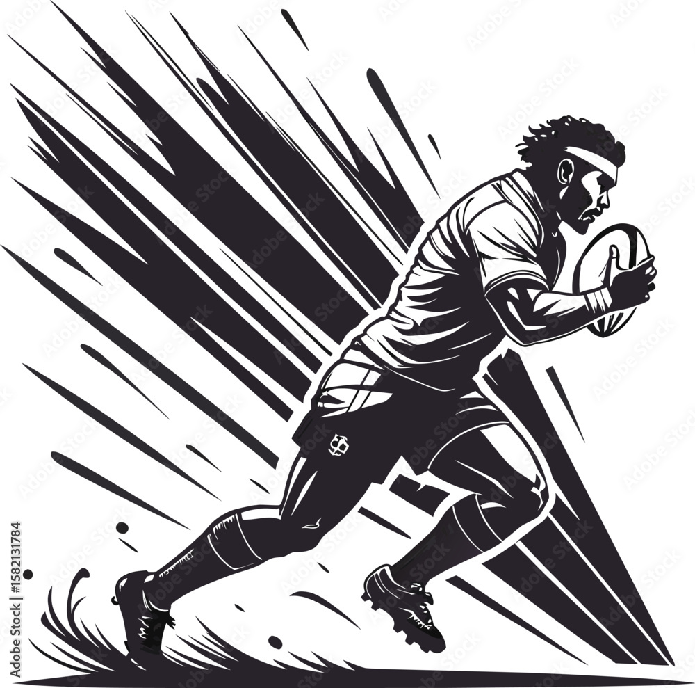 Obraz premium Vector illustration of a young baseball player running with a ball, embodying the spirit of sport and competition