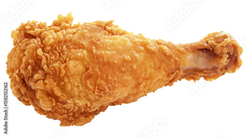 Single Crispy Fried Chicken Drumstick Isolated on Transparent Background Ready to Eat
