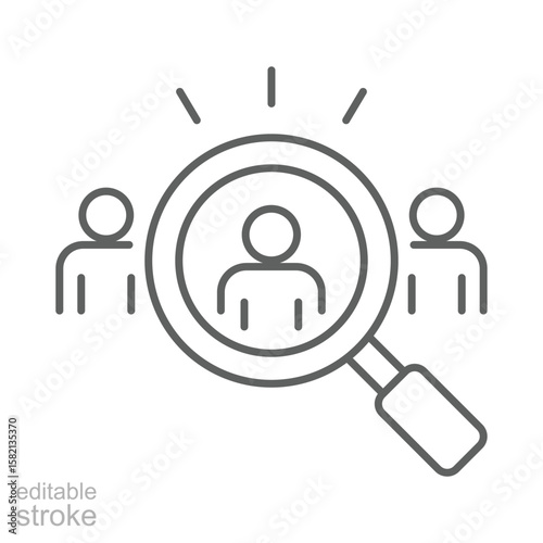 Candidate Selection Icon. Outline Style. Editable Stroke Vector. Human Resource Choosing Person from Group. Talent Acquisition, Hiring Process, Labor Shortage and Recruitment Concept Illustration.