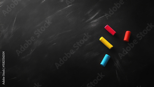 Chalk sticks on blackboard background for creative education design