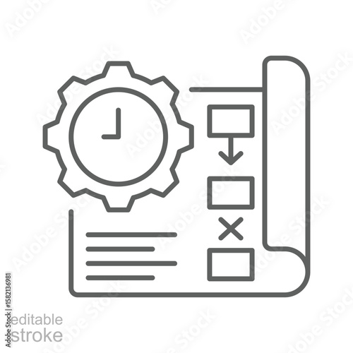Project Plan Failure Icon. Outline Style Vector. Editable Stroke. Broken Workflow, Delayed Schedule, Incomplete Blueprint, Disrupted Process Management, and Labor Shortage Related Planning Error.
