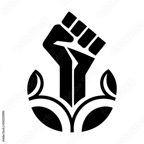 Stylized Black Fist and Leaf Icon