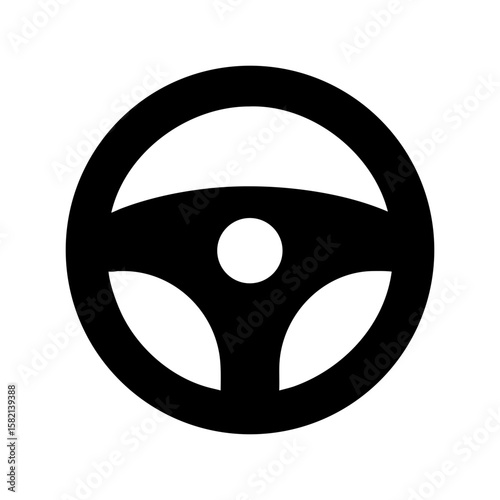 Simple Black Steering Wheel Icon Design