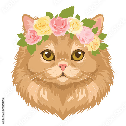 Ginger Cat Wearing Flower Head Crown