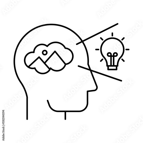 Imagination – Cloud and Lightbulb Representing Creative Thought. Vector Icon