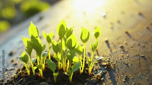 the plants started to grow green.Seamless 4k time-lapse virtual video animation