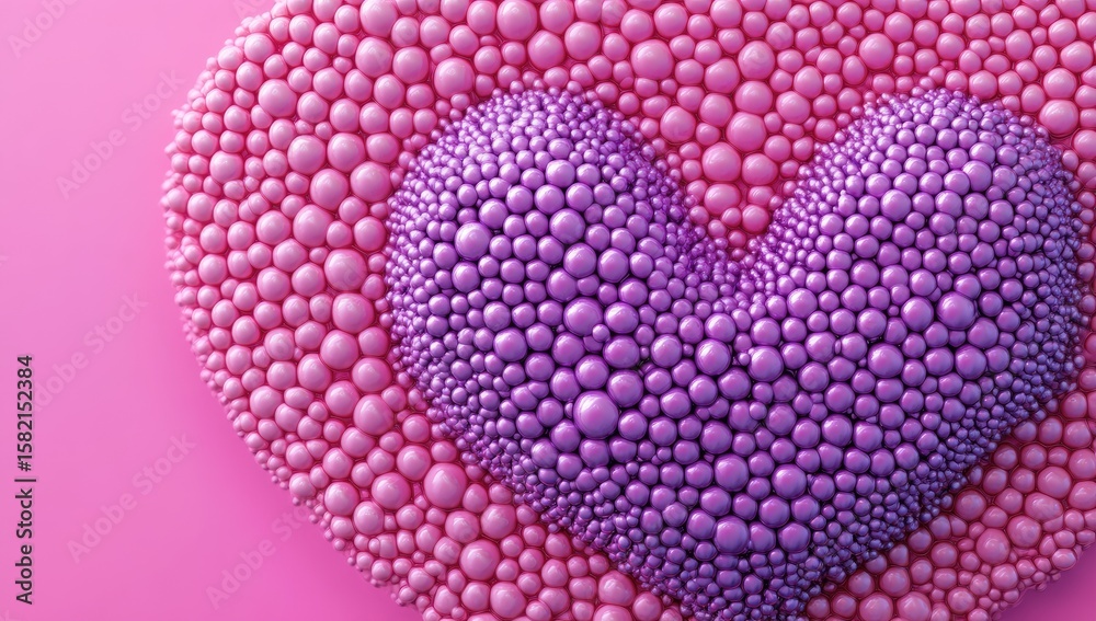 Obraz premium Heart shape formed by many small, round, pink and purple spheres