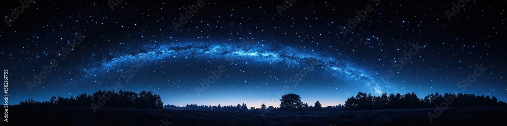 Fototapeta premium Vast night sky, Milky Way arching over dark silhouettes of trees