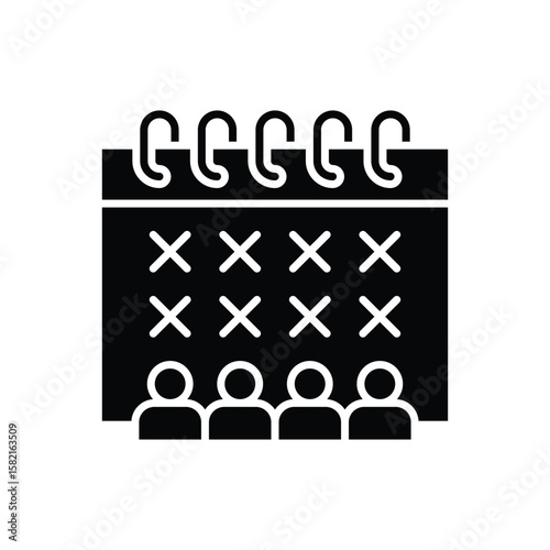 Workforce Availability Icon. Glyph Style. Vector. Team Under Empty Calendar with X Marks. Labor Shortage Crisis. Staff Scheduling Problem. HR Planning and Absence Management Symbol