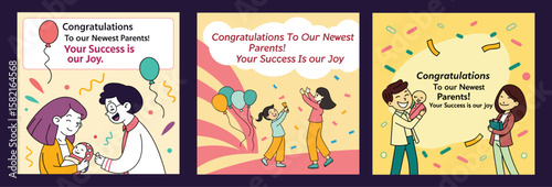 Healthcare cartoon illustration social media post or Congratulations to Newest Parents story post template.
