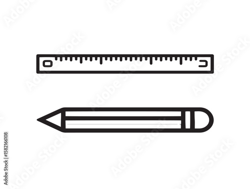 Clean Ruler and Pencil Icon in Line Art