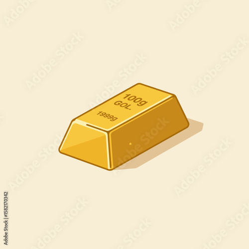 A digitally rendered illustration presents a gold bar, a symbol of wealth and financial investment, isolated against a simple, neutral background with soft lighting.