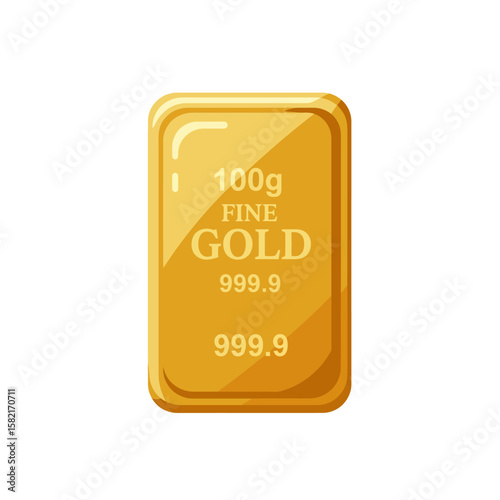 A 100g fine gold bar, 999.9 purity, is shown in a simple, digitally rendered illustration, ideal for finance, banking, and investment concepts. 