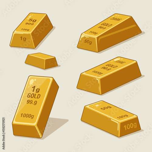 Collection of shiny gold bars of various sizes and weights, symbolizing wealth, investment, and precious commodity.