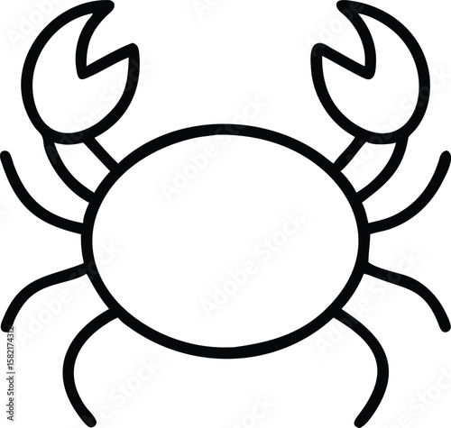 Simple Line Art Illustration of a Crab, Ocean Creature Design Element