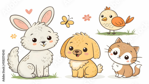 Cute Cartoon Animals Collection – Hand Drawn Style Vector