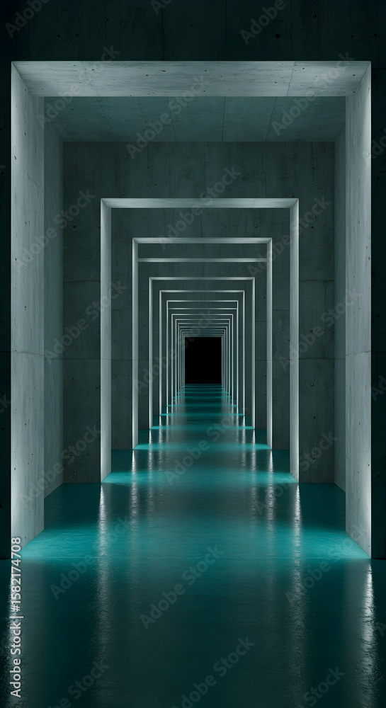 Obraz premium Abstract Architecture Dark Teal Concrete Corridor Interior Design