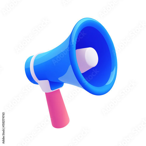 3D Blue Megaphone with Pink Handle