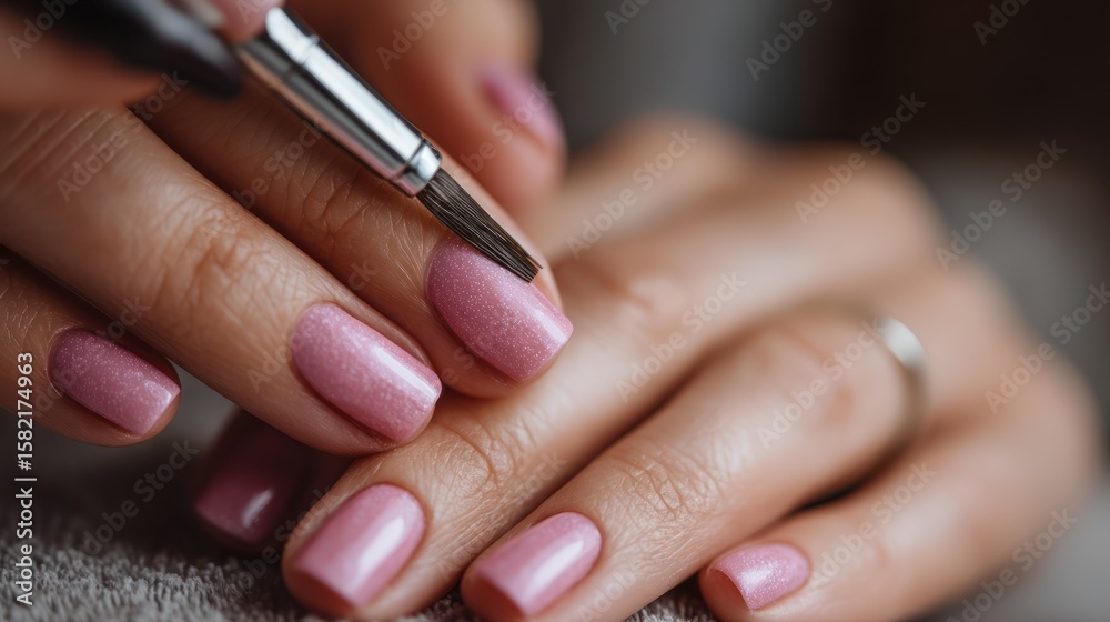 Close-up of Pink Manicure Application Close-up of Pink Manicure Application