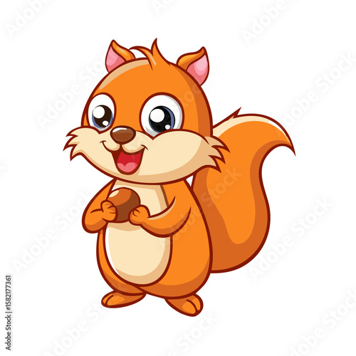 Cartoon funny squirrel holding nut 