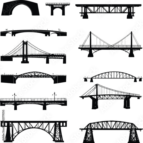  Diverse Bridge Silhouettes Collection: Architectural Structures & Engineering Landmarks Vector