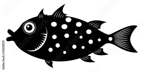 A sleek black vector silhouette captures the unique form of a boxfish, isolated against a clean white background, ideal for designs needing aquatic wildlife.