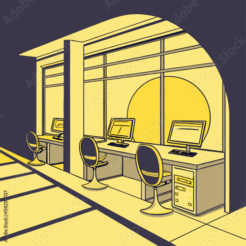 Office workstation computer setup art